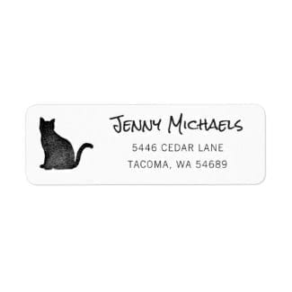 30 Custom Black Cat in Pumpkin Stamp Art Personalized Address Labels 